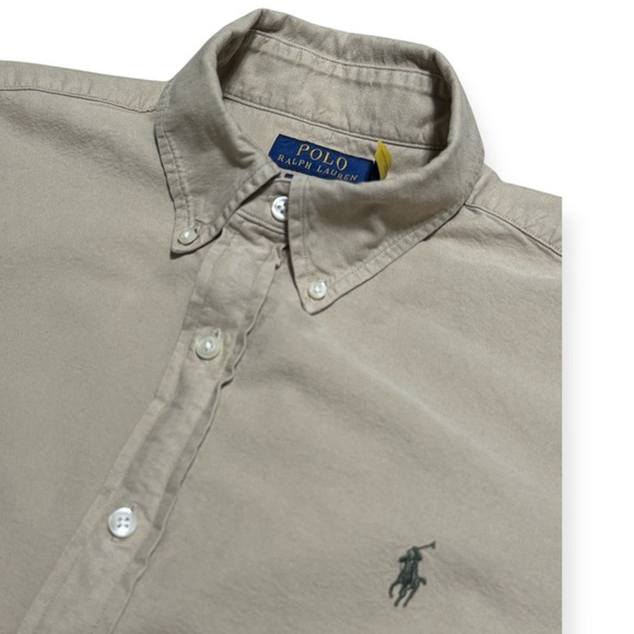 112 RALPH LAUREN Men’s Classic Fit Short Sleeve Oxford Shirt - Khaki, Medium - Picture 6 of 7